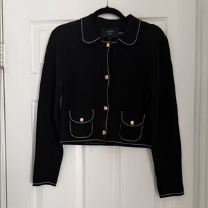 Alexa Paris Women's Elegant Black Blazer with White Trim